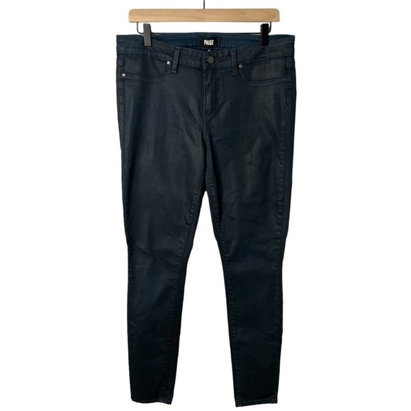 Paige Verdugo Skinny Jeans Deep Lagoon Silk Blue Coated Size 32 - Picture 3 of 10